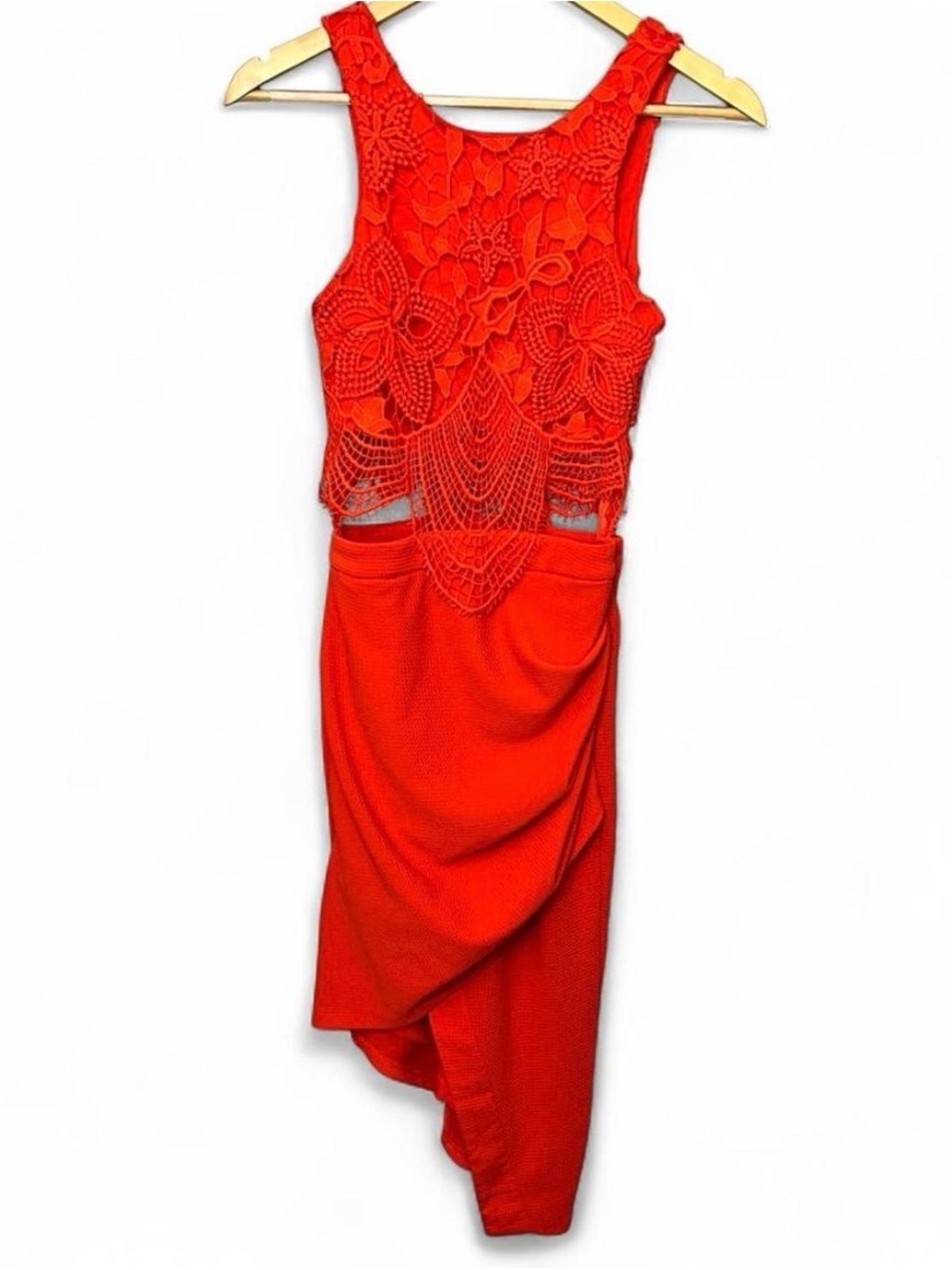 Rumor Boutique Orange Lace Crochet Cut-Out Bodycon High Low Dress - Size 6